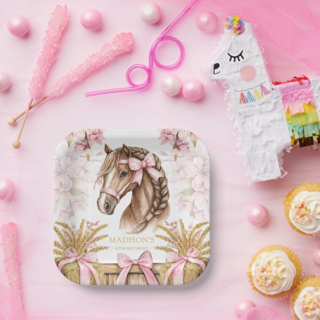 Personalized Horse Paper Plate – Blush Pink (Party)