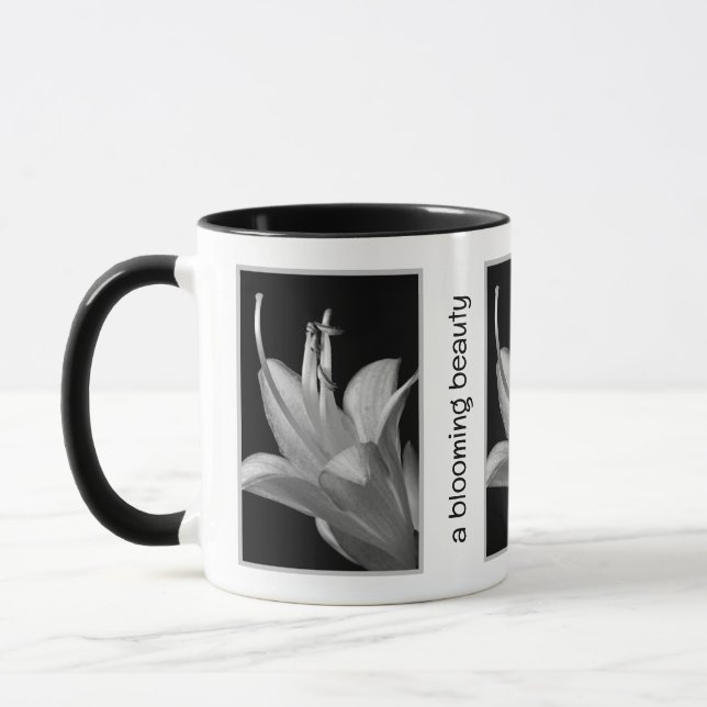 Personalized Hosta Flower in Black and White Mug (Left)