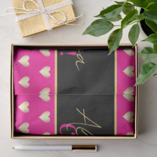 Personalized Hot Pink Black Gold Heart Christmas Tissue Paper