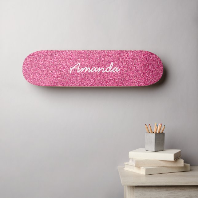 Personalized Hot Pink Glitter skateboard (Wall Art (Horz))