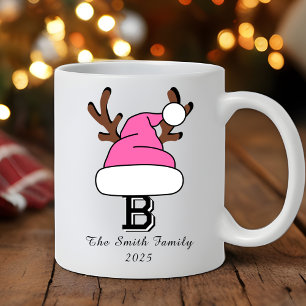 Personalized Hot Pink Santa Hat Monogram Christmas Coffee Mug