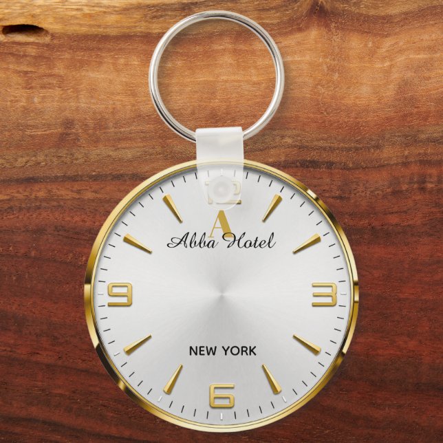Personalized Hotel Name Luxury Gold Silver  Key Ring (Front)
