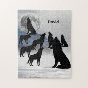 Personalized Howling Wolves Full Moon Jigsaw Puzzle