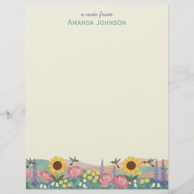 Personalized Hummingbird Flower Field Custom Name Letterhead (Front)