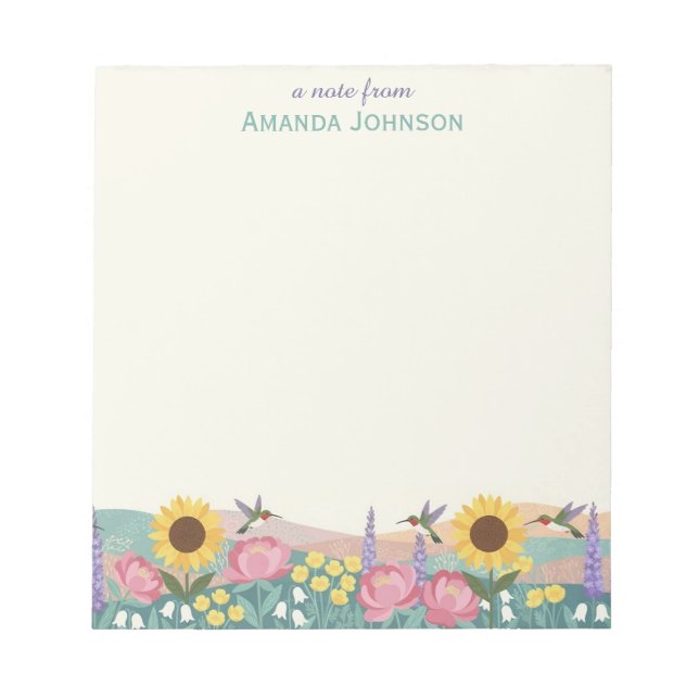 Personalized Hummingbird Flower Field Custom Name Notepad (Front)