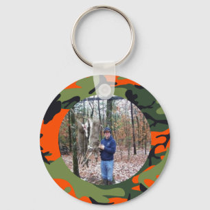 Personalized Hunter's Orange Camo Ring Photo Key Ring