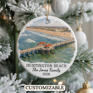 Personalized Huntington Beach Ornament, California Ceramic Ornament