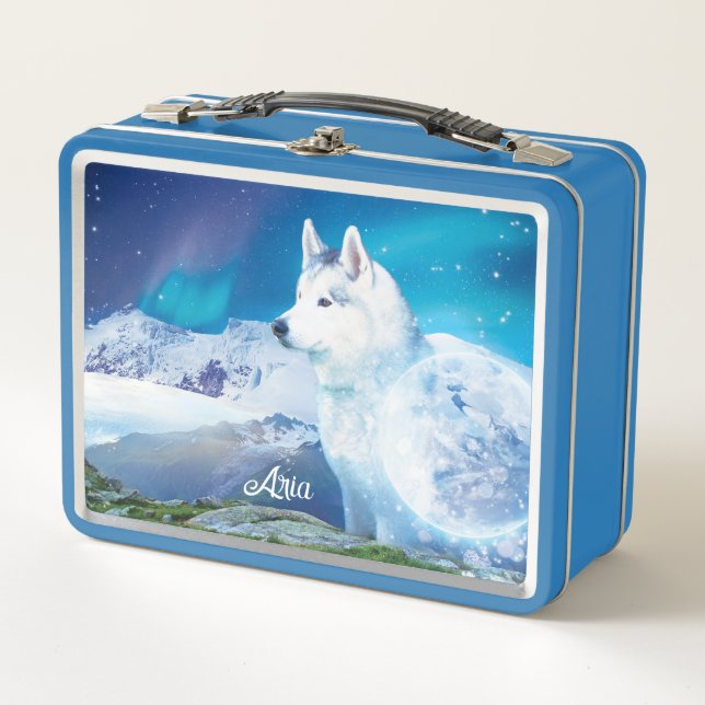 Personalized Husky dog with mountains  Metal Lunch Box (Front)