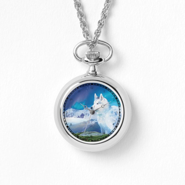 Personalized Husky dog with mountains  Watch (Front)