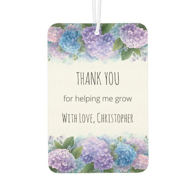Personalized Hydrangea Teacher Thank You Car Air Freshener (Back)