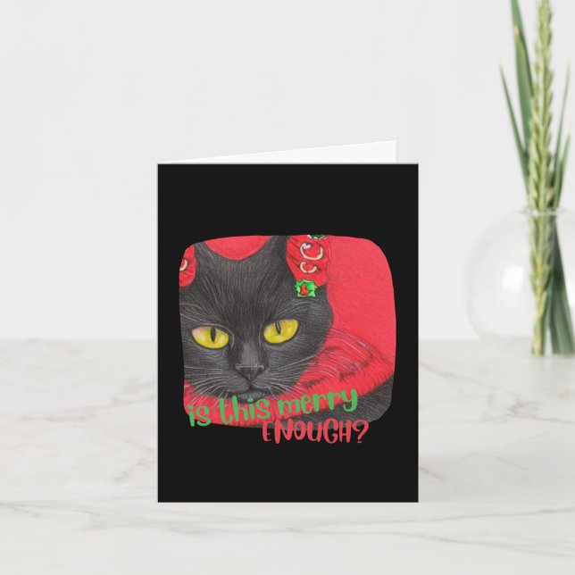 Personalized I hate Christmas Funny Black Cat  Holiday Card (Front)