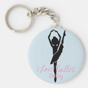Personalized I Love Ballet Silhouette Key Ring