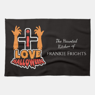 Personalized I Love Halloween Haunted Tea Towel