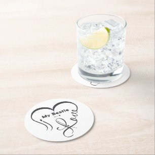 Personalized I Love My Bestie • You = ♥ Round Paper Coaster