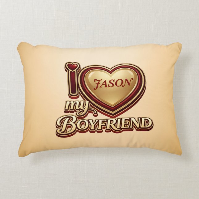 Personalized I Love My Boyfriend Custom Name Decorative Cushion (Front)
