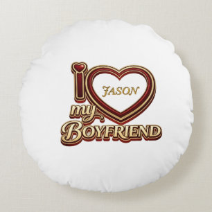 Personalized I Love My Boyfriend Custom Name Round Cushion