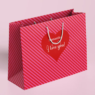 Personalized I Love You Pink Hearts Valentine Large Gift Bag