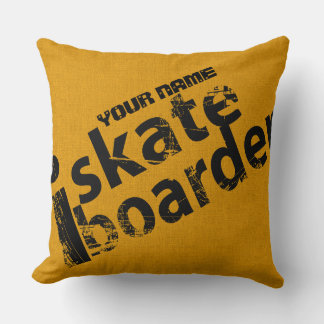Personalized i Skateboard Pillow Black And Gold 