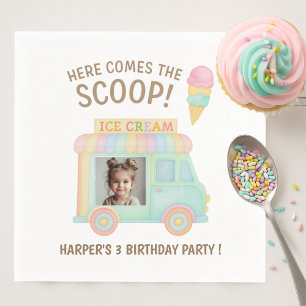 Personalized Ice Cream Truck Rainbow Photo  Napkin