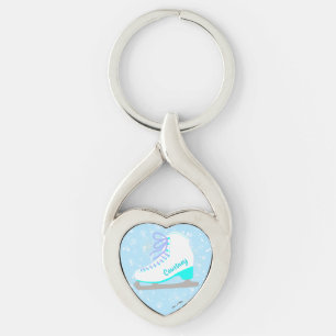 Personalized Ice Skates Blue Heart Figure Skating Key Ring
