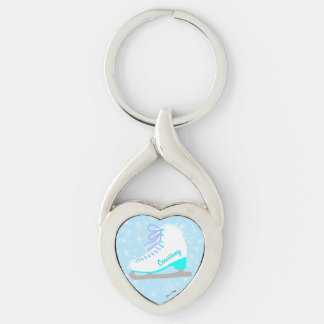 Personalized Ice Skates Blue Heart Figure Skating Key Ring