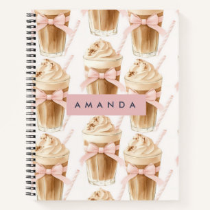 Personalized Iced Coffee Coquette Pattern  Notebook