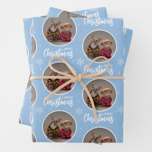 Personalized Icy Blue Merry Christmas 1 Photo Wrapping Paper Sheet