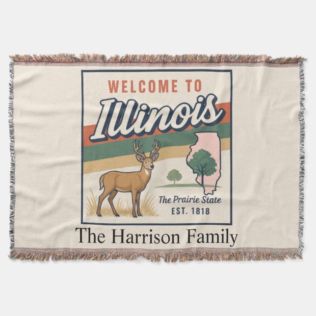 Personalized Illinois Throw Blanket (Front)