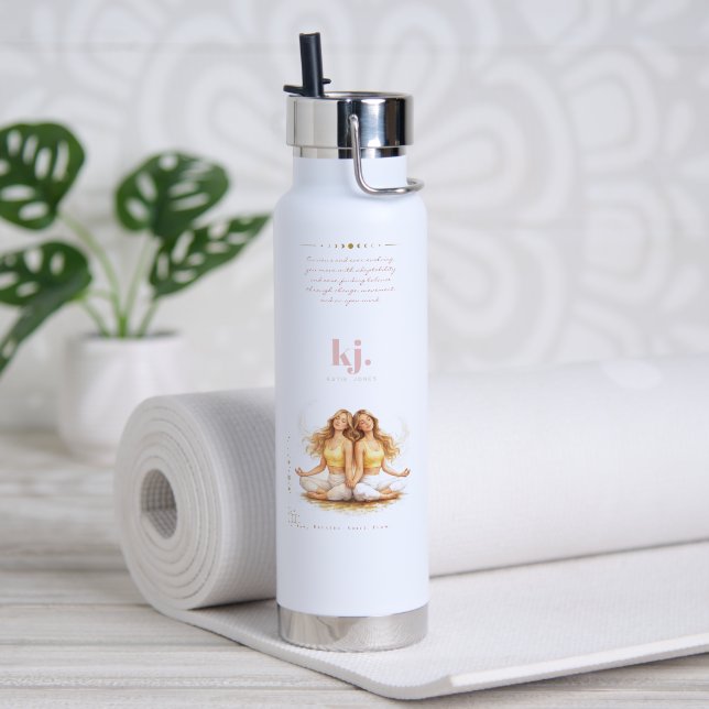 Personalized Illustrated Gemini Zodiac Quote Water Bottle (Yoga (Rotated))