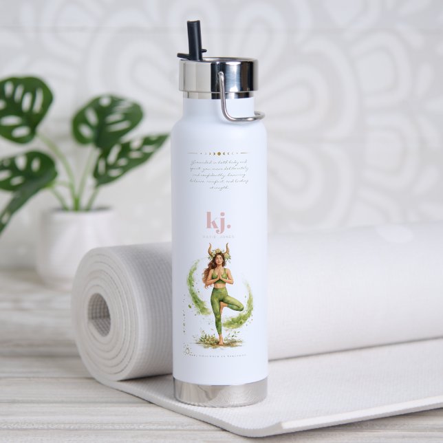 Personalized Illustrated Taurus Zodiac Quote Water Bottle (Yoga (Rotated))