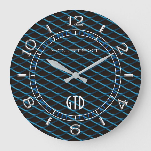 Personalized Industrial Mesh Blue Pearl Metallic Large Clock (Front)