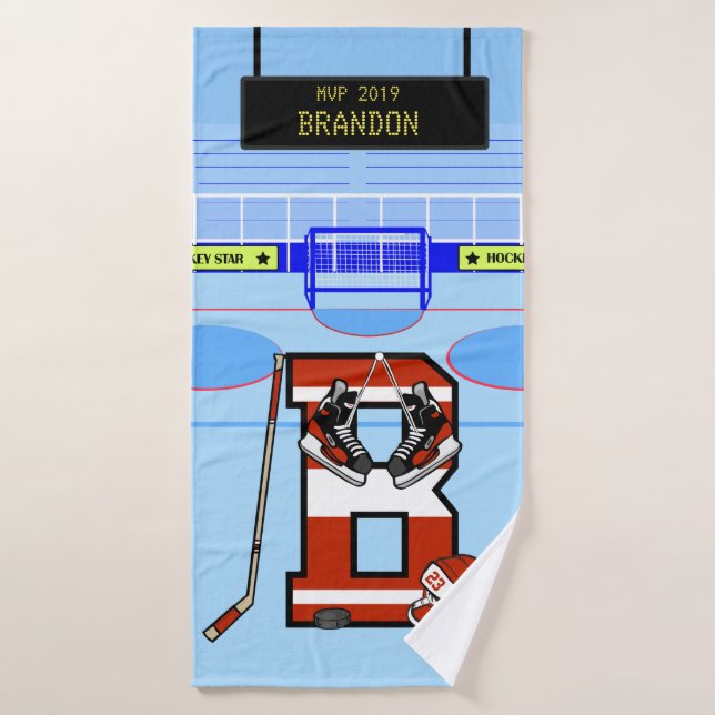 Personalized Initial B Ice Hockey Bath Towel Set (Bath Towel)