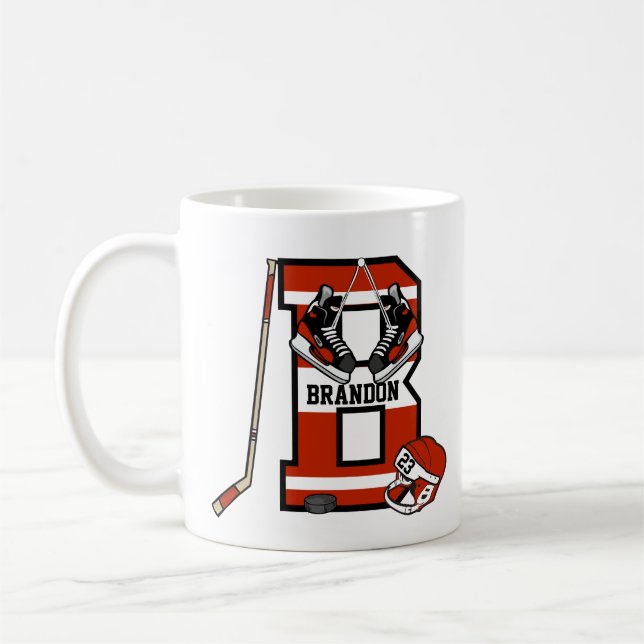 Personalized Initial B Ice Hockey Coffee Mug (Left)