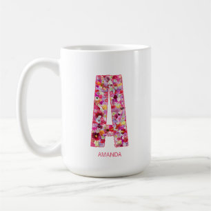 Personalized Initial Floral Letter A Monogram Coffee Mug
