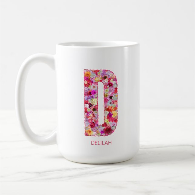Personalized Initial | Floral Letter D Monogram  Coffee Mug (Left)