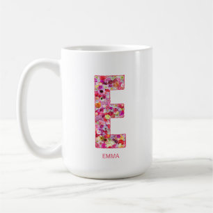 Personalized Initial Floral Letter E Monogram Coffee Mug