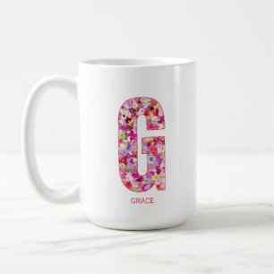 Personalized Initial Floral Letter G Monogram Coffee Mug