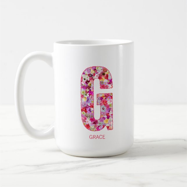 Personalized Initial | Floral Letter G Monogram  Coffee Mug (Left)