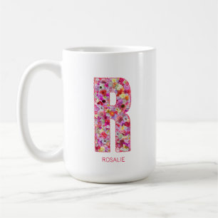 Personalized Initial Floral Letter R Monogram Coffee Mug