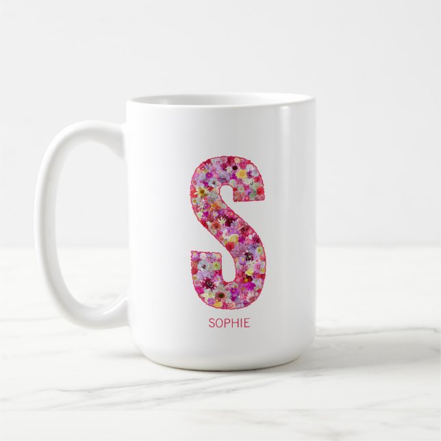 Personalized Initial | Floral Letter S Monogram  Coffee Mug (Left)