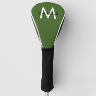 Personalized Initial Green White Modern Driver Golf Head Cover