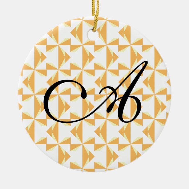 Personalized Initial Pumpkin Pinwheels Ceramic Tree Decoration (Front)