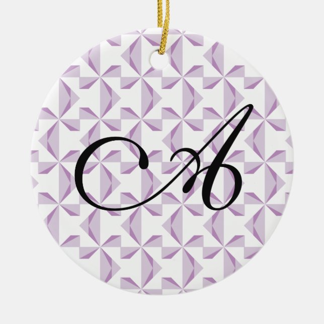 Personalized Initial Purple Pinwheels Ceramic Tree Decoration (Front)