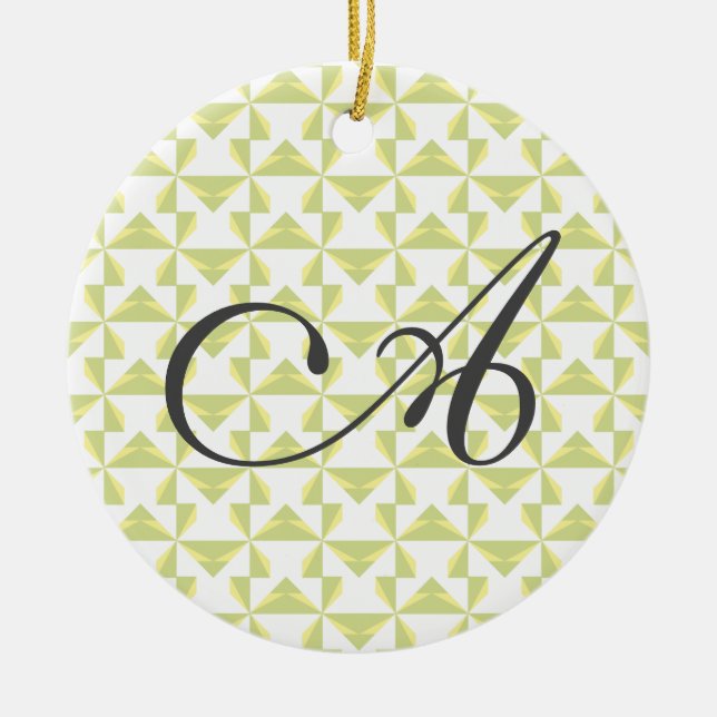 Personalized Initial Sage Pinwheels Ceramic Tree Decoration (Front)