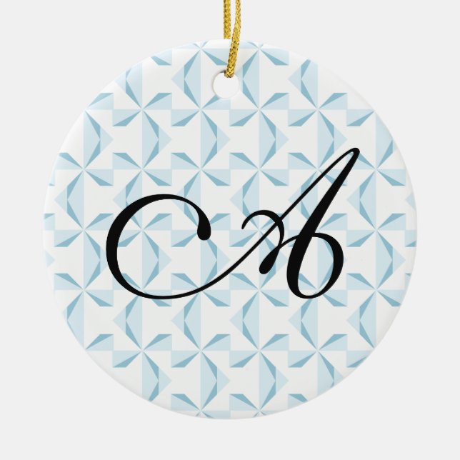 Personalized Initial Sky Blue Pinwheels Ceramic Tree Decoration (Front)