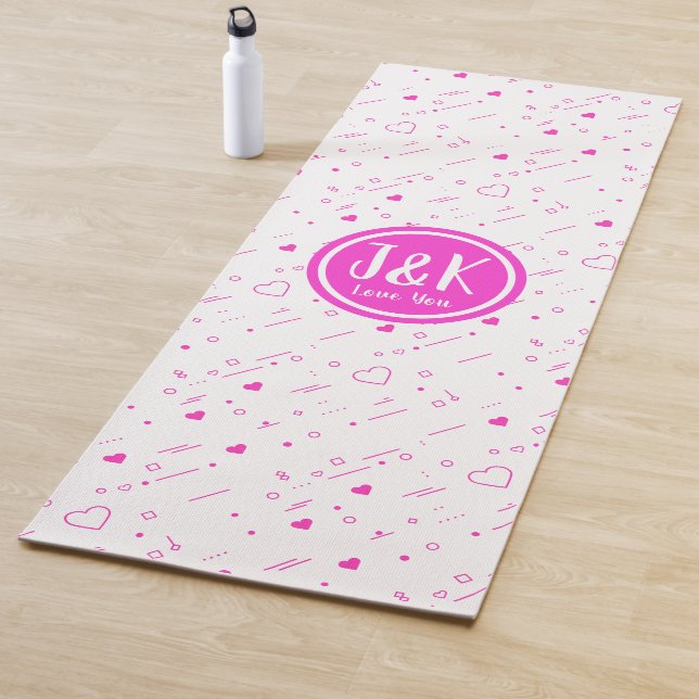 Personalized Initials J & K Pink Love Pattern Yoga Mat (In Situ)