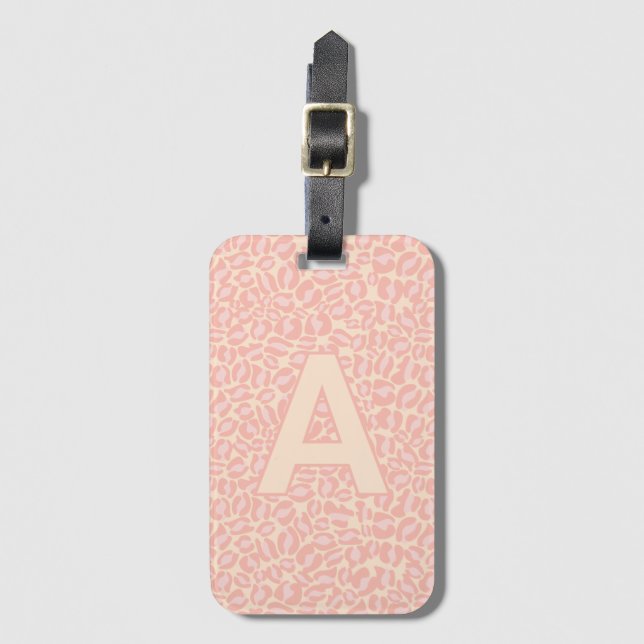 Personalized initials Pink Leopard animal print Luggage Tag (Front Vertical)