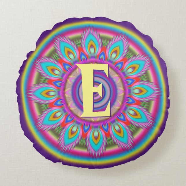 Personalized initials round throw cushion (Front)