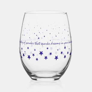 Personalized Inspirational Quote Among Blue Stars Stemless Wine Glass