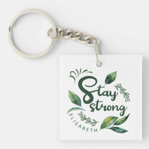 Personalized Inspirational Quote with Green Leaves Key Ring